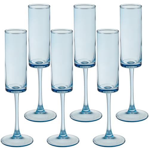 6 Pieces Blue Champagne Flutes 6 OZ Straight Sided Wine Glasses Champagne Long Stem Drinking Colored Glasses (6 Count)