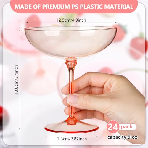 24 Pcs Plastic Coupe Glasses 9 oz Disposable Martini Glasses for Cocktails (24 Count)