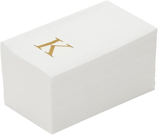 Luxenap 15.8 X 7.9 Inch Linen-Feel Guest Towels, 50 Lettered Hand Towels - Gold Letter 'K', Sans Serif Font, White Paper Dinner Napkins, airlaid, For Restrooms And Tables