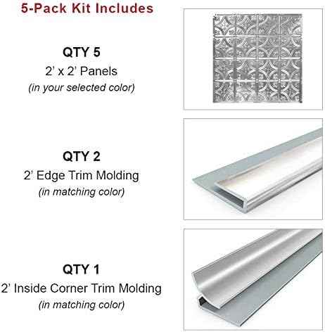 American Tin Ceilings Tin Backsplash [5-Pack with Trim Kit] in Pattern #19 and Stainless Steel Gloss Color 24" x 24" (20 Sq Ft) for Kitchens | Genuine Tin | Made in The USA | Model: kit5-b-p19-ssg