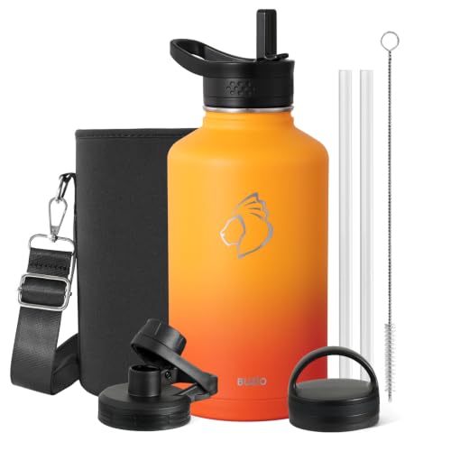 Half Gallon Water Jug Insulated Stainless Steel (64 Ounces / Yellow Orange)