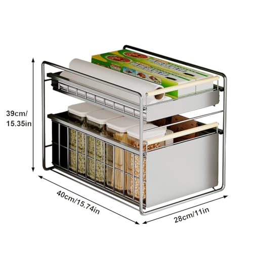 2 Tier Stainless Steel Pull Out Cabinet Organizer ([Black] Free Installation)