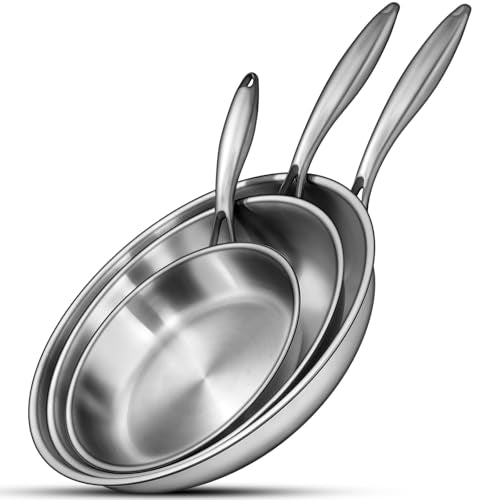 Tri Ply Stainless Steel Frying Pans Set (3 Count)