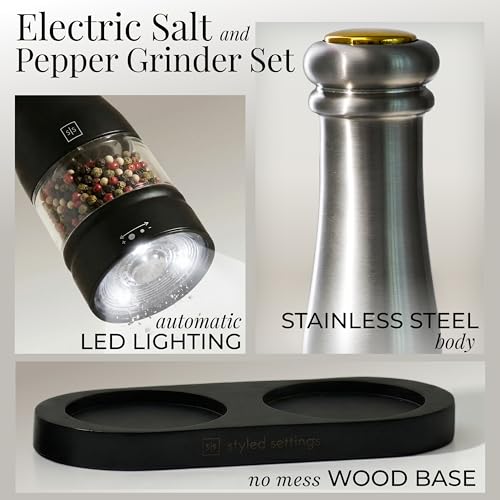 Electric Salt and Pepper Grinder Set (Black & Silver)