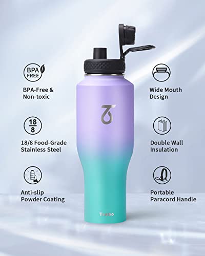 40 oz Water Bottle Insulated Fit in Any Car Cup Holder with 2 Lids (40 Ounces / Cotton Candy)