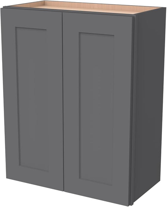 Wall-Mounted Cabinet – Solid Wood Shaker Style Medicine Cabinet with Adjustable Shelves & Soft-Close Doors for Bathroom, Kitchen, and Office Storage (Pebble Gray, 24" W x 12" D x 42" H)