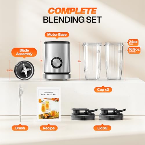 Smoothie Blender for Shakes and Smoothies with 2*16.9oz To (Silver Grey)