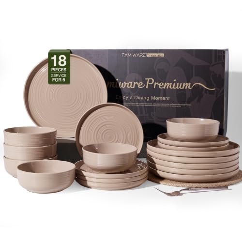 Stoneware Dinnerware Sets for 6 (Cinnamon Brown)