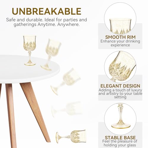 48 Pcs 7oz Plastic Vintage Wine Glasses Drinking Goblets Unbreakable Crystal Water Glassware Reusable Diamond Champagne Flutes Cups for Wedding Banquet Birthday Party Supplies (48 Count)