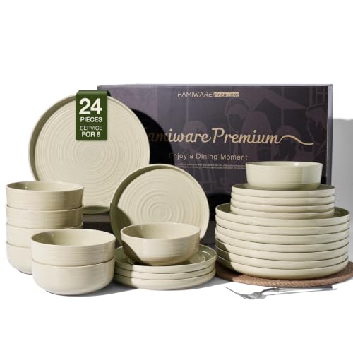Stoneware Dinnerware Sets with Pasta Bowls (White Honey)