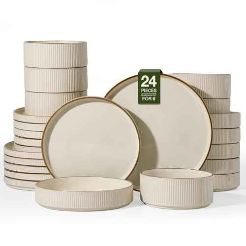 Stoneware Dinnerware Sets with Pasta Bowls (24 Count)