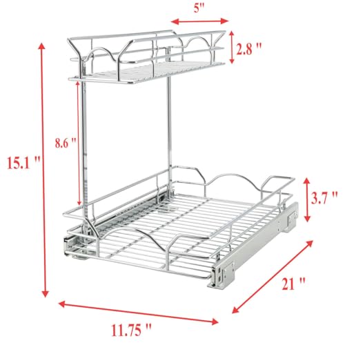 Under Sink Cabinet Organizer Two Tier Pull Out Shelf (11.75"W x 21"D)