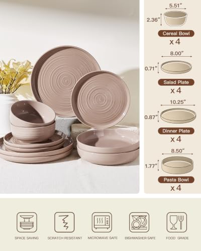 Stoneware Dinnerware Sets with Pasta Bowls (Cinnamon Brown)