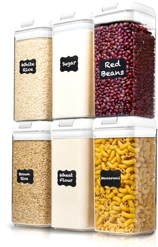 6 PC 1.2L Clear Plastic Airtight Pantry Storage Containers with Lids (Matte White)