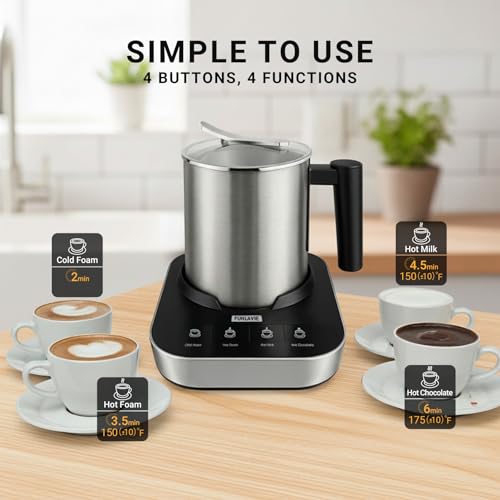 4-in-1 Electric Milk Frother and Steamer with Auto Shut-Off (Silver)