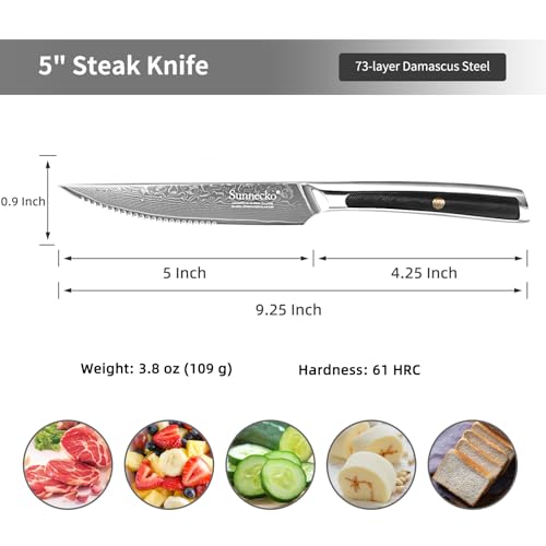 Damascus Steak Knife Set Serrated (4 Count)