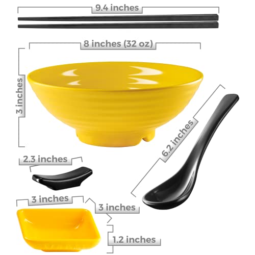 Unbreakable Ramen Bowl Set with Chopsticks and Spoon (2 Bowl Set / Yellow)