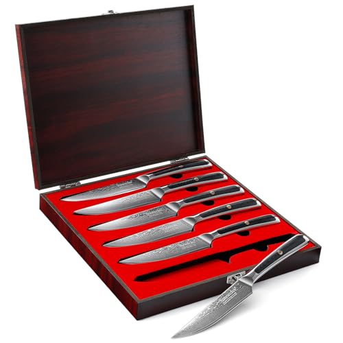 Damascus Steak Knife Set Non Serrated Steak Knives Set of 6 (6 Count)