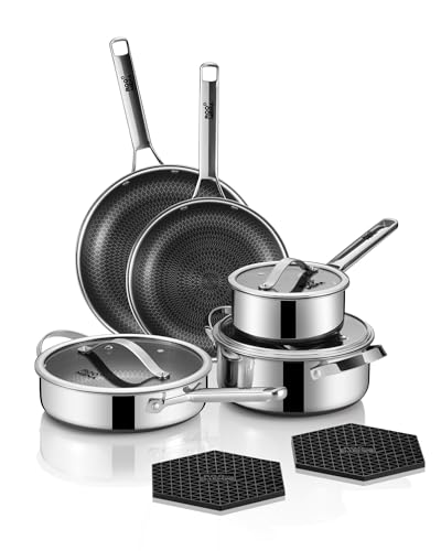 Pots and Pans Set Hybrid Stainless Steel (10 Count)