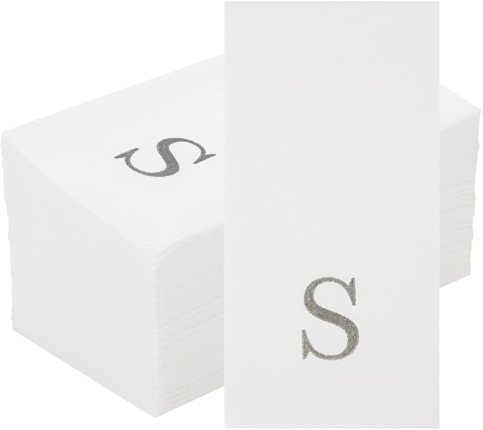 Luxenap 15.8 X 7.9 Inch Linen-Feel Guest Towels, 50 Lettered Hand Towels - Silver Letter 'S', Sans Serif Font, White Paper Dinner Napkins, airlaid, For Restrooms And Tables - Restaurantware
