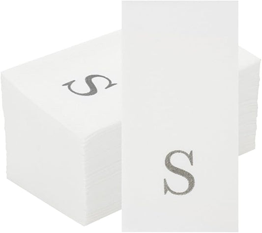 Luxenap 15.8 X 7.9 Inch Linen-Feel Guest Towels, 2000 Lettered Hand Towels - Silver Letter 'S', Sans Serif Font, White Paper Dinner Napkins, airlaid, For Restrooms And Tables - Restaurantware