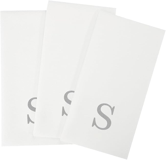 Luxenap 15.8 X 7.9 Inch Linen-Feel Guest Towels, 50 Lettered Hand Towels - Silver Letter 'S', Sans Serif Font, White Paper Dinner Napkins, airlaid, For Restrooms And Tables - Restaurantware