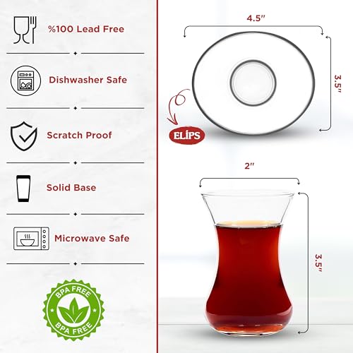 Turkish Tea Glass Set of 6 with Saucers (6 Count)