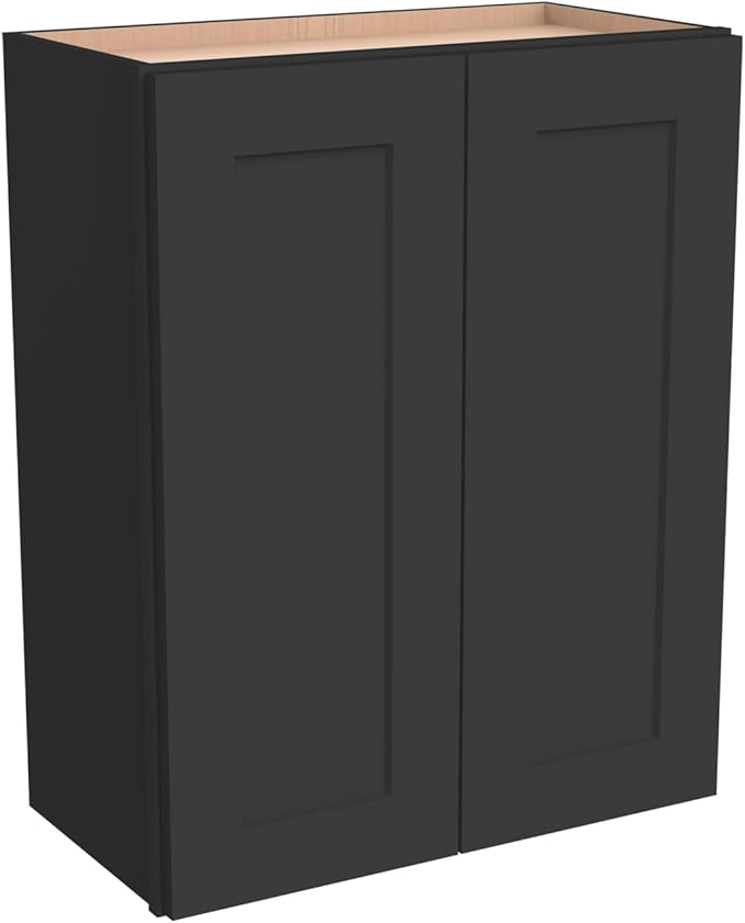 Wall-Mounted Cabinet – Solid Wood Shaker Style Medicine Cabinet with Adjustable Shelves & Soft-Close Doors for Bathroom, Kitchen, and Office Storage (Charcoal Black, 42" W x 12" D x 36" H)