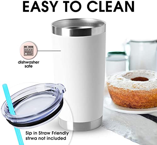 20oz Tumblers Stainless Steel Mugs with Lid Double Wall Vacuum Insulated Coffee Cups for Cold & Hot Drinks (White-A / 12 Count (Pack of 1))