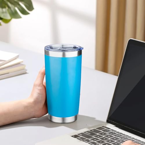 20oz Tumbler with Lid Double Wall Vacuum Insulated Travel Coffee Mug Stainless Steel Thermal Cup Powder Coated Sturdy Coffee Tumbler for Hot and Cold Beverage (20 Ounces / Baby Blue)
