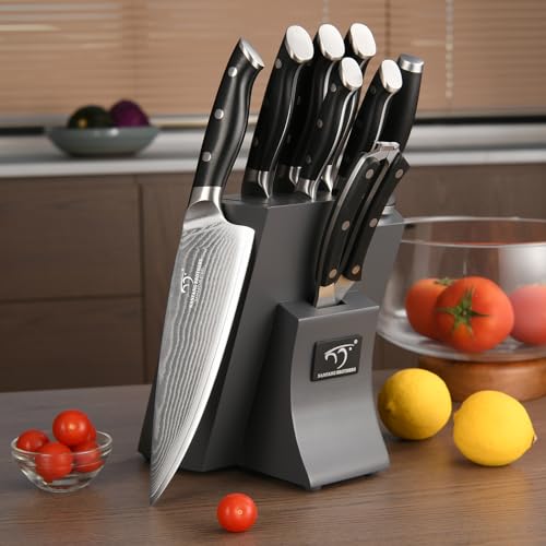 9PCS Damascus Chef Knife Set with Wooden Block