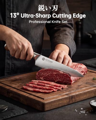 7PCS Japanese Kitchen Knife Set with Genuine Natural Rosewood Ergonomic Handle & Gift Box (7 Count)