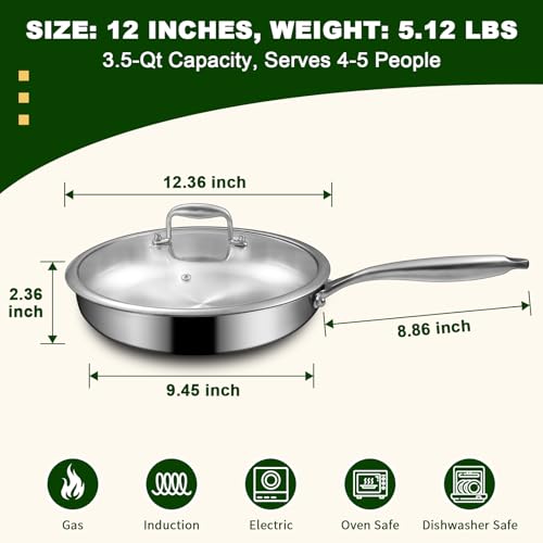 12 Inch Tri Ply Stainless Steel Frying Pan
