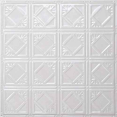 American Tin Ceilings Tin Backsplash [5-Pack with Trim Kit] in Pattern #19 and Bright White Gloss Color 24" x 24" (20 Sq Ft) for Kitchens | Genuine Tin | Made in The USA | Model: kit5-b-p19-wbg