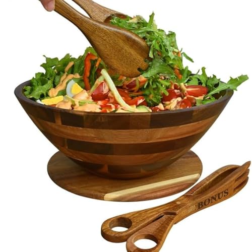 Premium Acacia Wood Salad Bowl Set