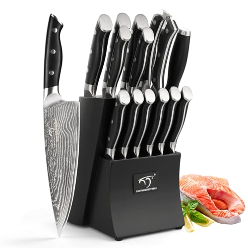 15PCS Damascus Japanese Knife Set with Block