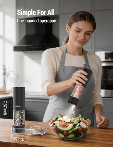 Electric Salt and Pepper Grinder Set with 110ML Large Capacity (Large / Midnight Black)