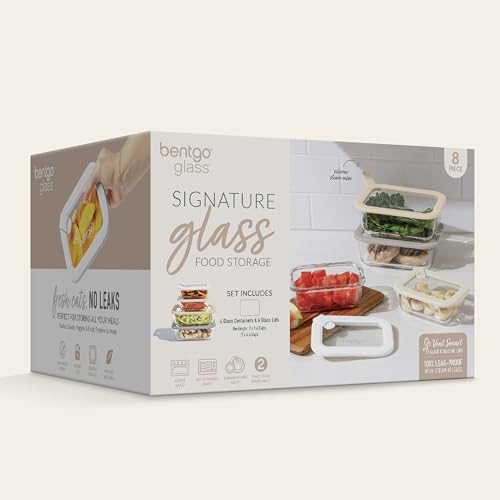 Signature Glass Food Storage Containers with Lids (8-Piece Set (White Stone))