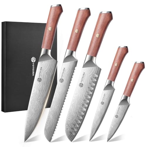 5 PCS Japanese Kitchen Knife Set with Ergonomic Rosewood Handle (5 Count)