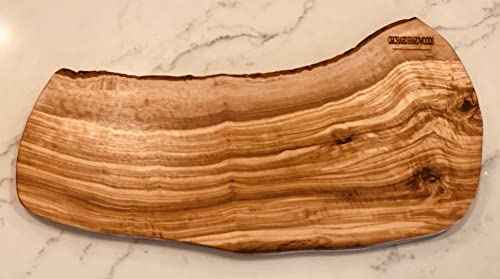18" ORCHARD HARDWOODS Rustic Handmade Bark Edge Olive Wood Cheese Board