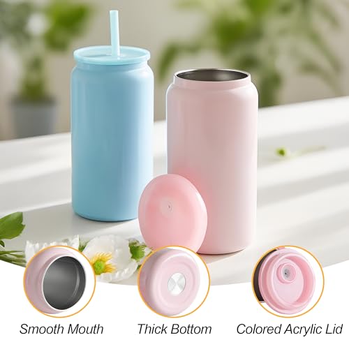 Stainless Steel Cups with Lids and Straws (Bright-Colored)