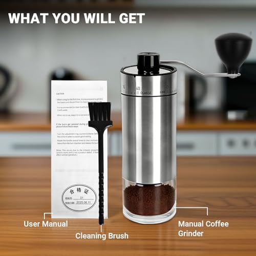Mini Manual Coffee Grinder With 40 Adjustable Settings (M05 Silver / Ceramic Burr)