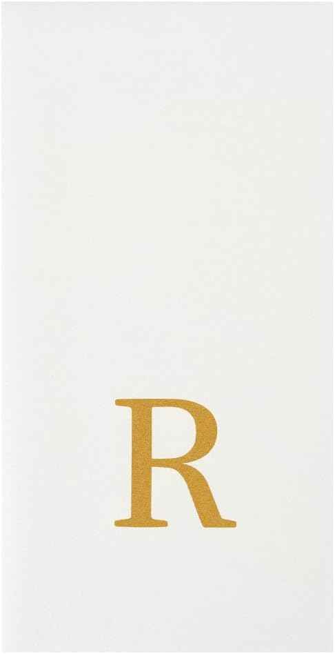 Luxenap 15.8 X 7.9 Inch Linen-Feel Guest Towels, 50 Lettered Hand Towels - Gold Letter 'R', Sans Serif Font, White Paper Dinner Napkins, airlaid, For Restrooms And Tables