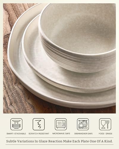 Pluto 12 Piece Stoneware Dinnerware Set (Beige White Matte / Service for 4 (Standard Dinner Set))