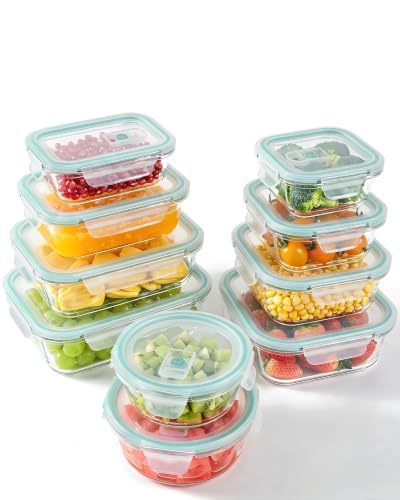 10 Pack Borosilicate Glass Food Storage Containers Set with Airtight Lids (Plastic Lids / 10 Pack)
