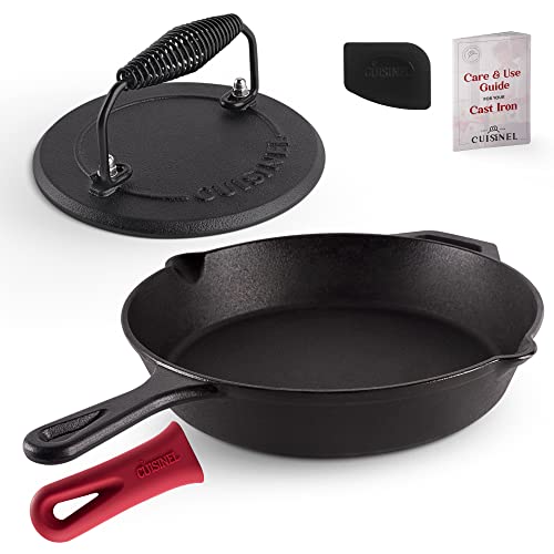 Cast Iron Skillet + Grill Press + Scraper Set (Skillet + Grill Press / 12")