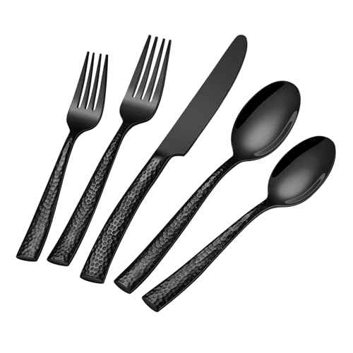 Black Hammered Silverware Set (40 Count)