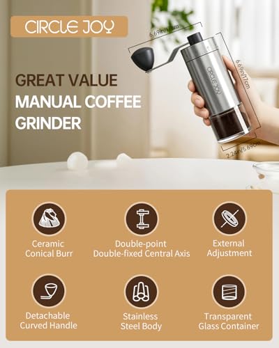 Mini Manual Coffee Grinder with 40 External Adjustable Settings and Ceramic Conical Burr (Silver)