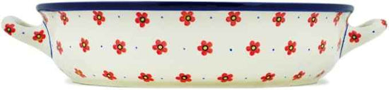 Polmedia Polish Pottery Round Baker with Handles 10-inch - Wildflower Burst Pattern Handmade in Boleslawiec Poland by Ceramika Artystyczna + Certificate of Authenticity