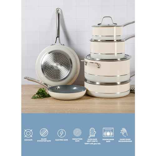 Kitchen Essentials Viva La Cantina 10 Piece PFA Free Titanium Ceramic Nonstick Interior Forged Aluminum Cookware Pots and Pans Set
